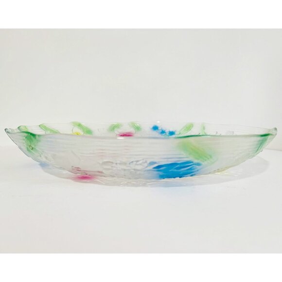Romance Rose Floral Glass Salad Fruit Serving Bowl Plate - Picture 1 of 8